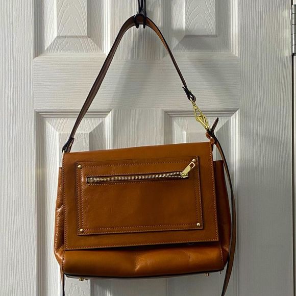 Divina Firenze Handbags - DIVINA FIRENZE Italy Leather Shoulder Crossbody HandBag SHANA Brown Cognac
